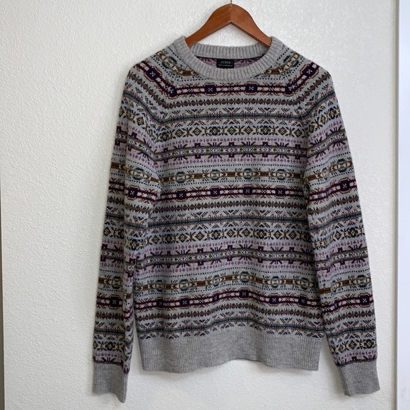 J.crew 100% Lamb Wool Print Pattern Knit Sweater Sz Medium - Picture 1 of 14